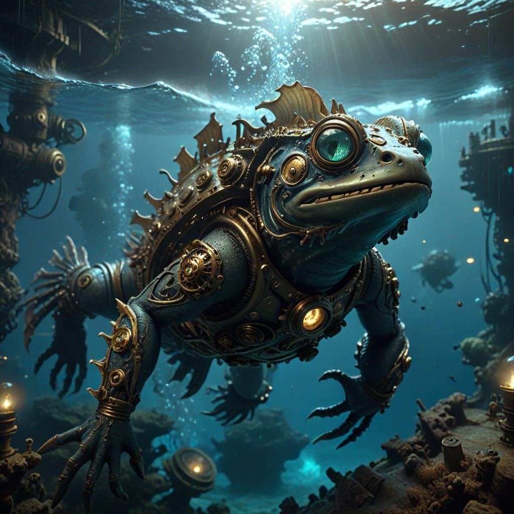 Steampunk Amphibian in Oceanic Shipwreck