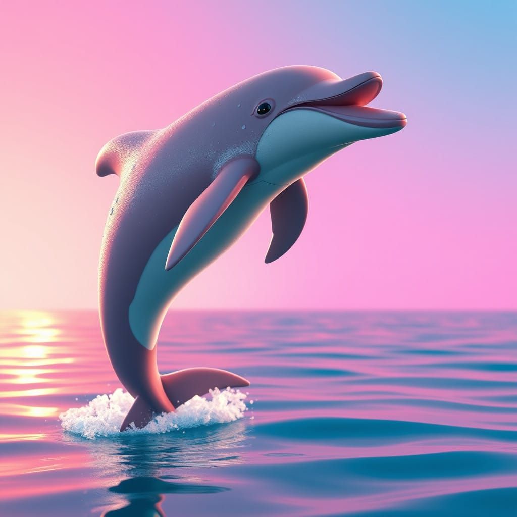 Majestic Pink Dolphin Leaps Through Turquoise Ocean