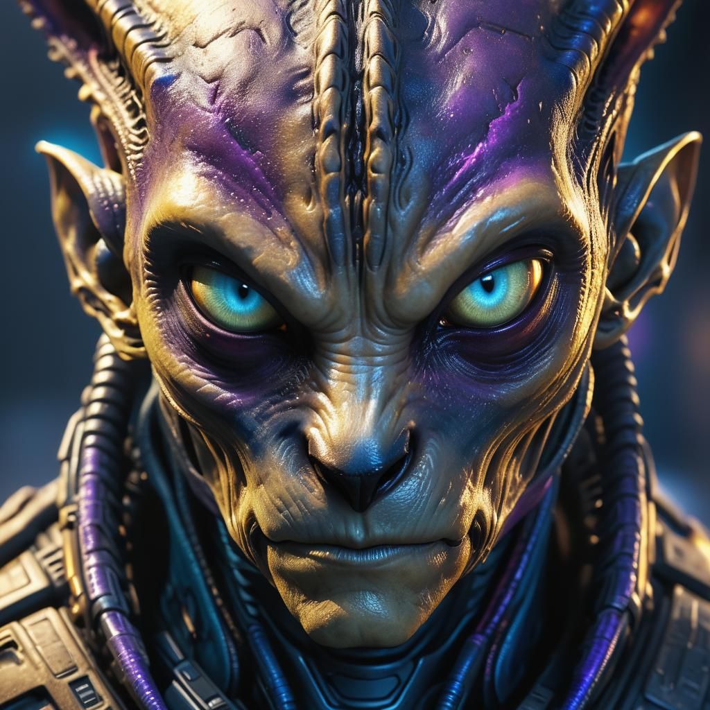 Hyperrealistic Alien K9 Portrait in Golden Light
