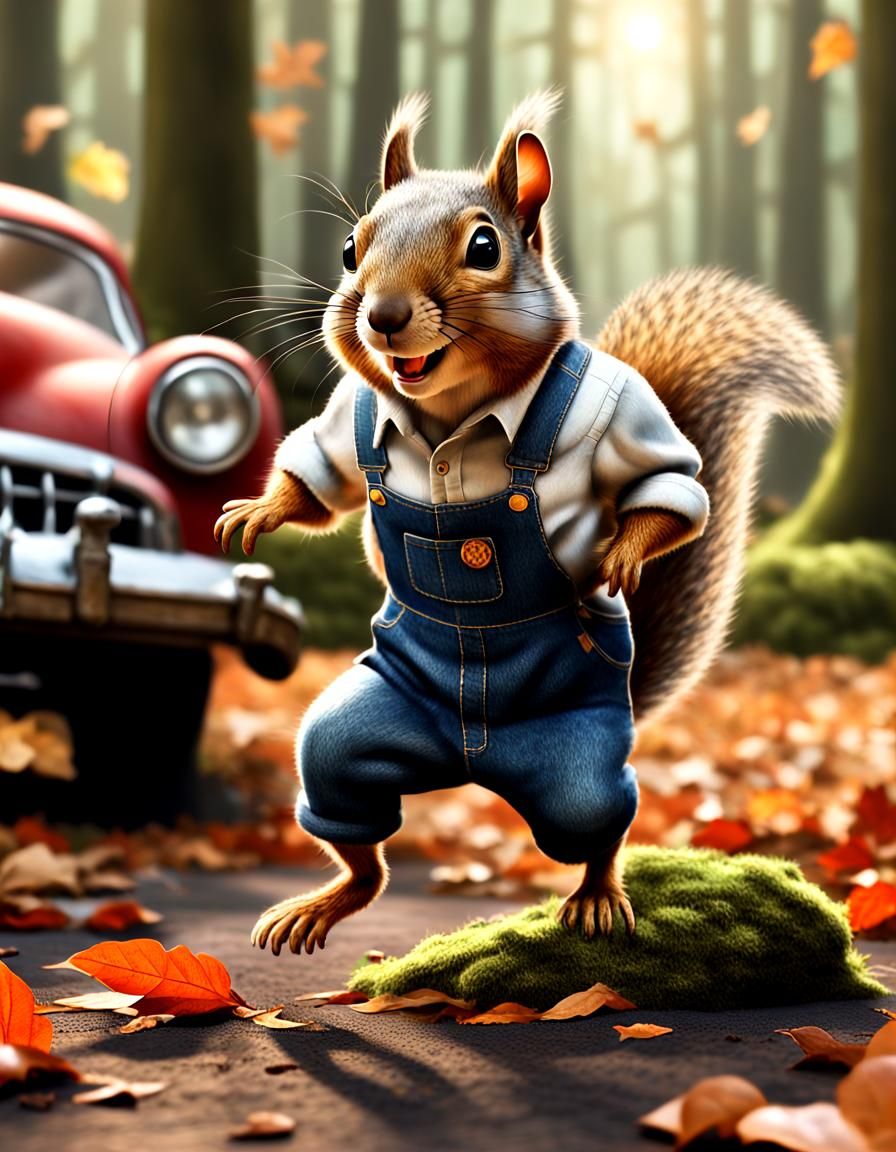 Surprised Squirrel Leaps at Mouse in Realistic Detail