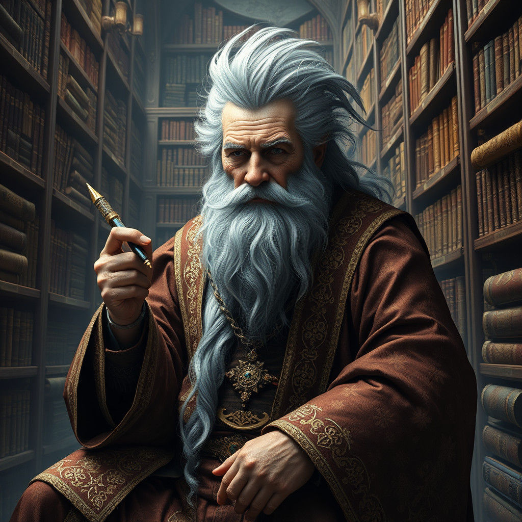 Sage of Ancient Wisdom in Dreamlike Library