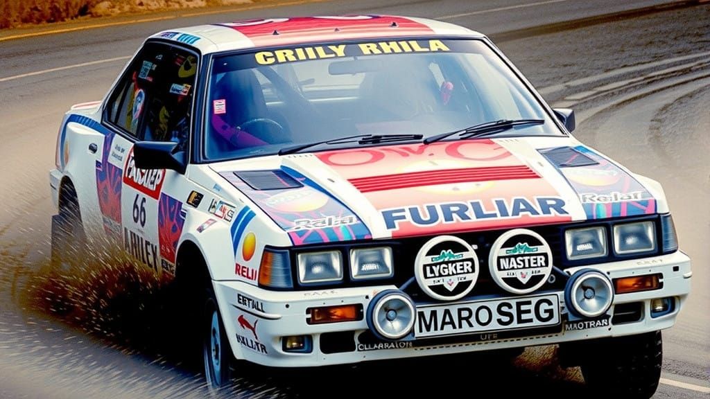 Rally car wrapped in "lovechild" artwork