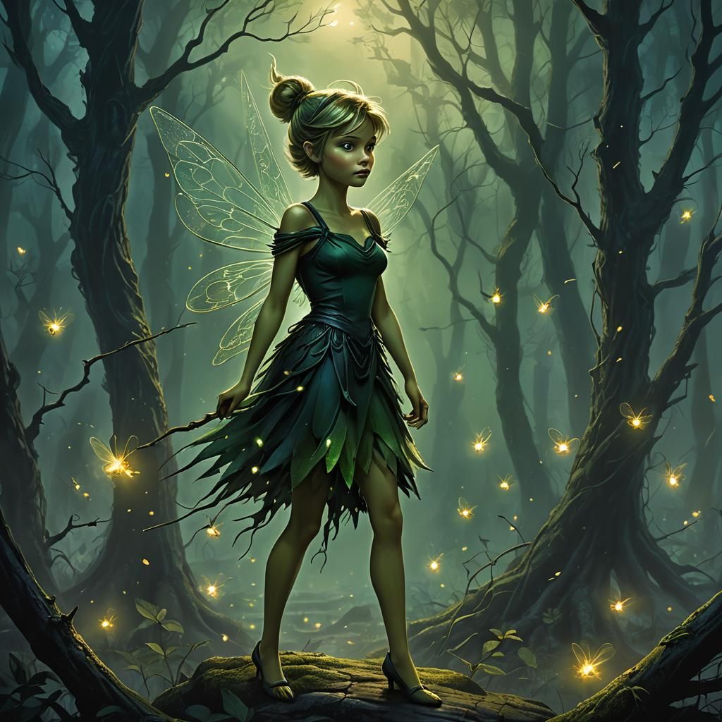 Sinister Dark Fairy in Misty Forest