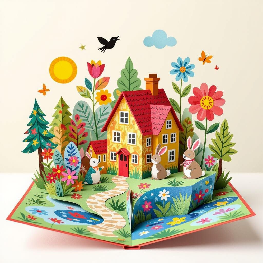 Whimsical Pop-Up Book Art Illustration