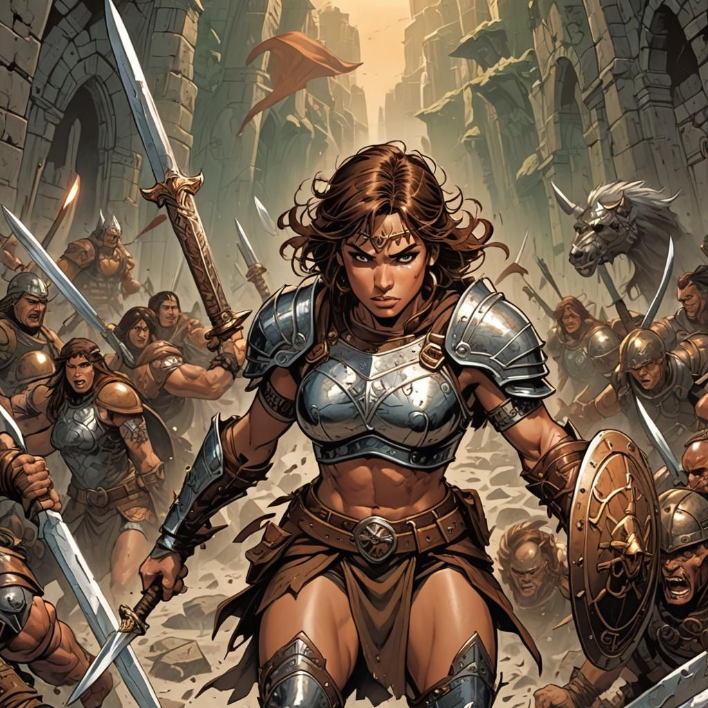 Armored Female Barbarian in Comic Book Art Style
