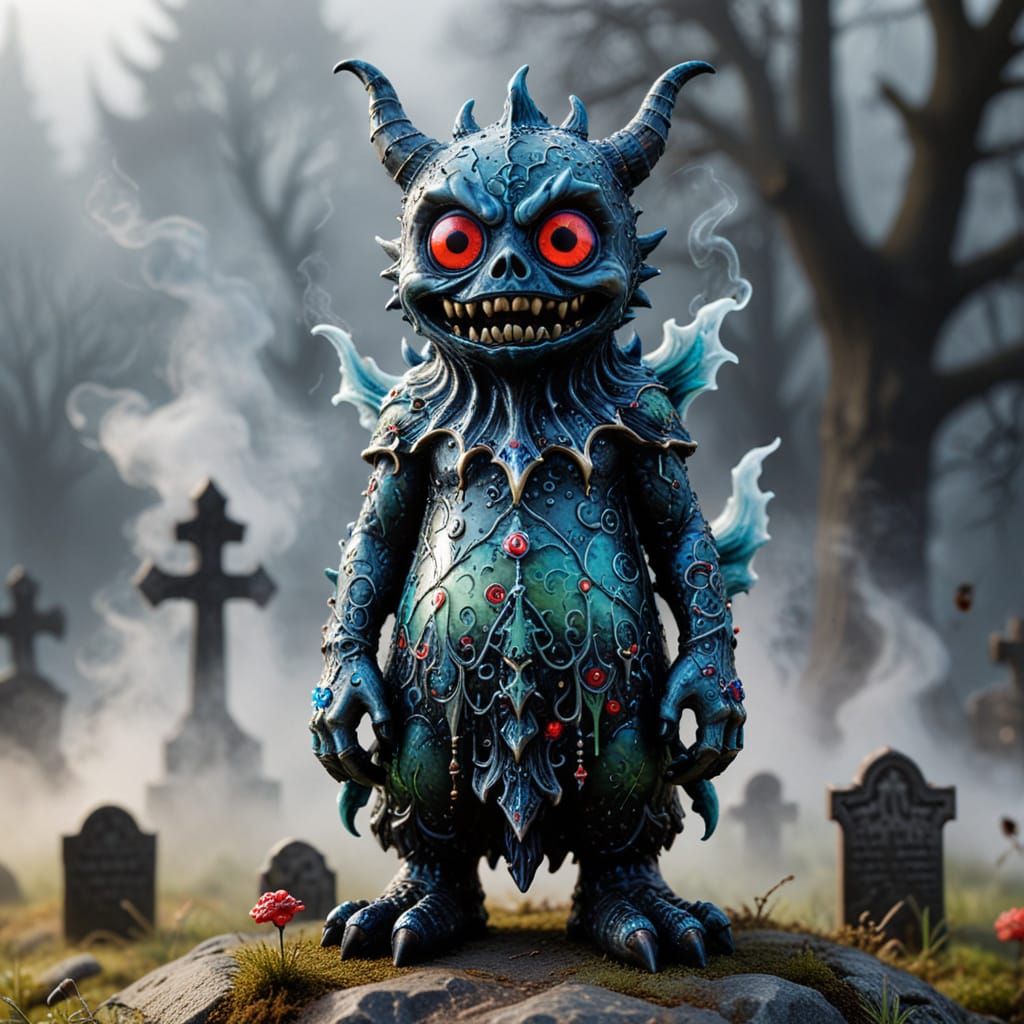 Enameled Glass Figurine of Graveyard Monster