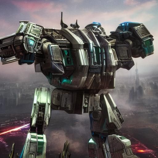 Epic Transformers Mech Ground Shot in Sci-Fi Style