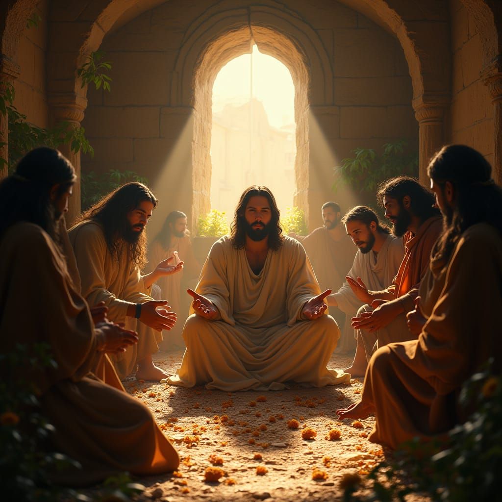 Jesus Amongst Followers in a Simple House