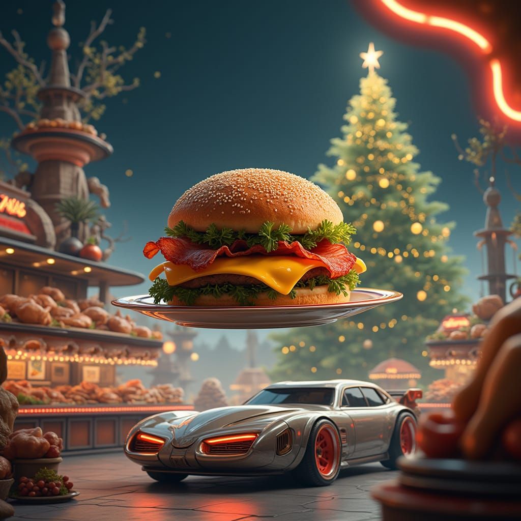 Savory Space Deli Feast in Vibrant Futuristic Style