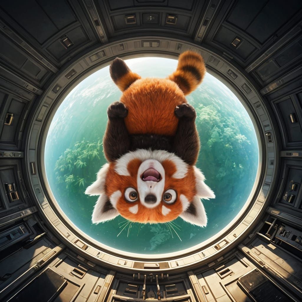 Red Panda Views Bamboo Planet From Space Station