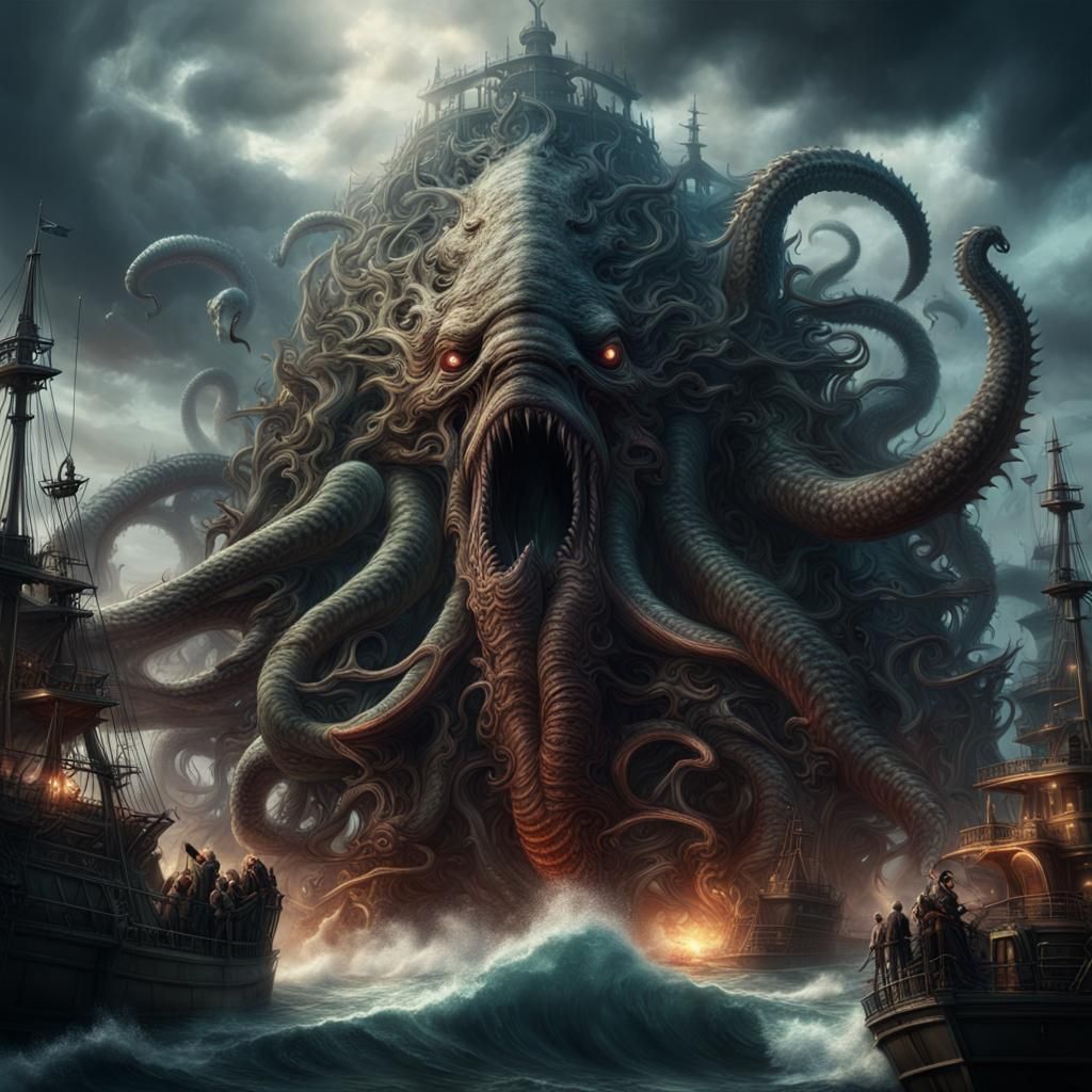 Epic Kraken Unleashed: Dramatic Digital Matte Painting