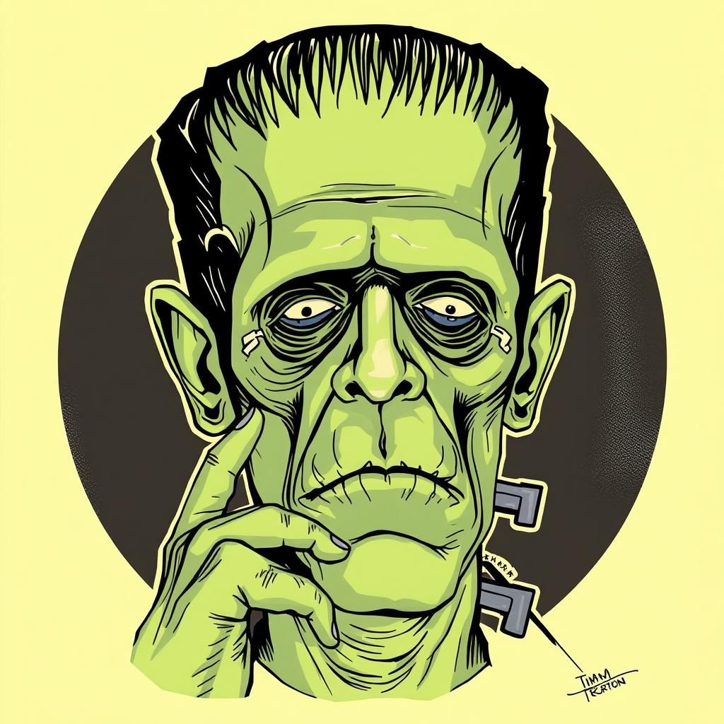 Frankenstein's Monster in a Tim Burton Style