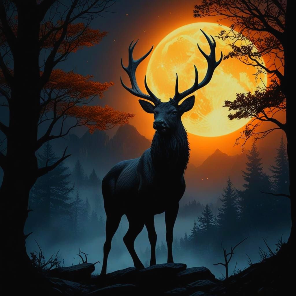 Majestic Buck in Moonlit Autumn Forest