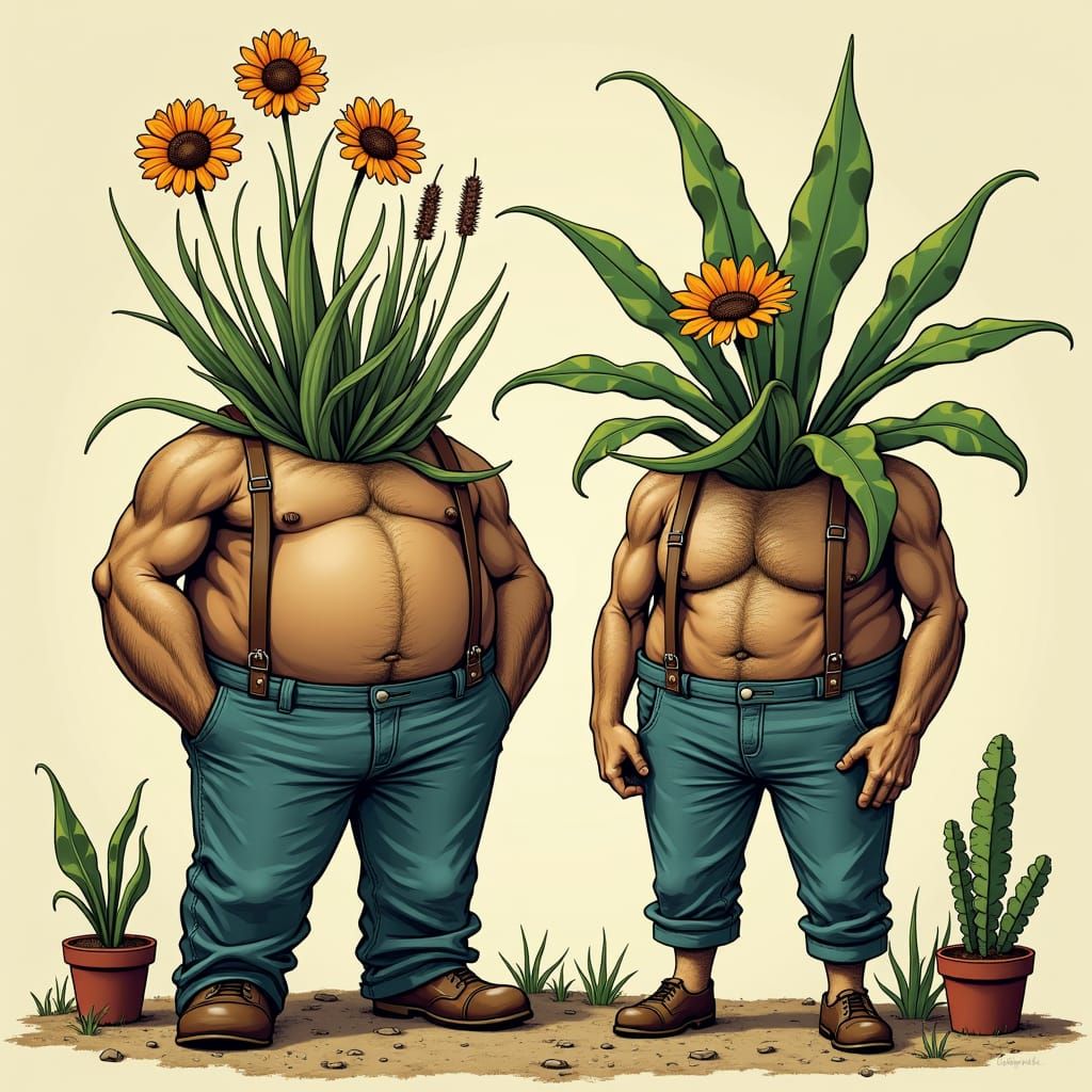 Plants Wearing Pants in Comic Book Style