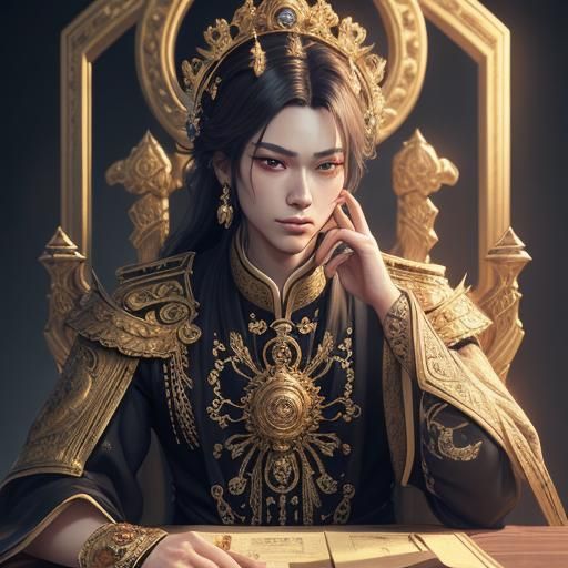 Young Prince Portrait in Ornate Room, Anime Style