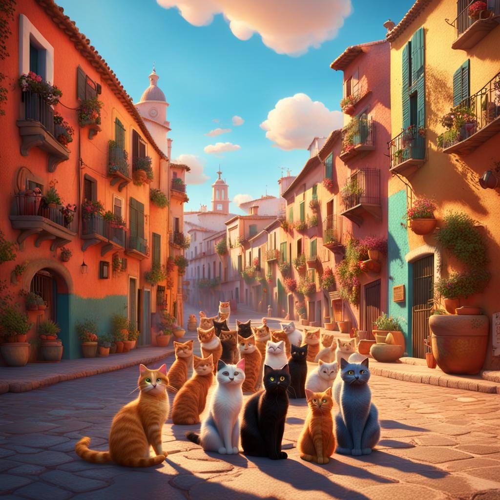 Spain Full of Cats: 3D Digital Art