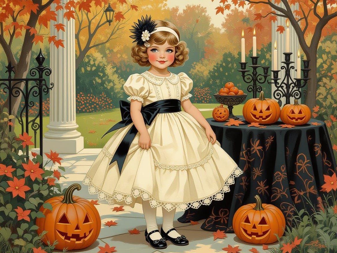 Elegant Girl's 1920s Halloween Garden Party