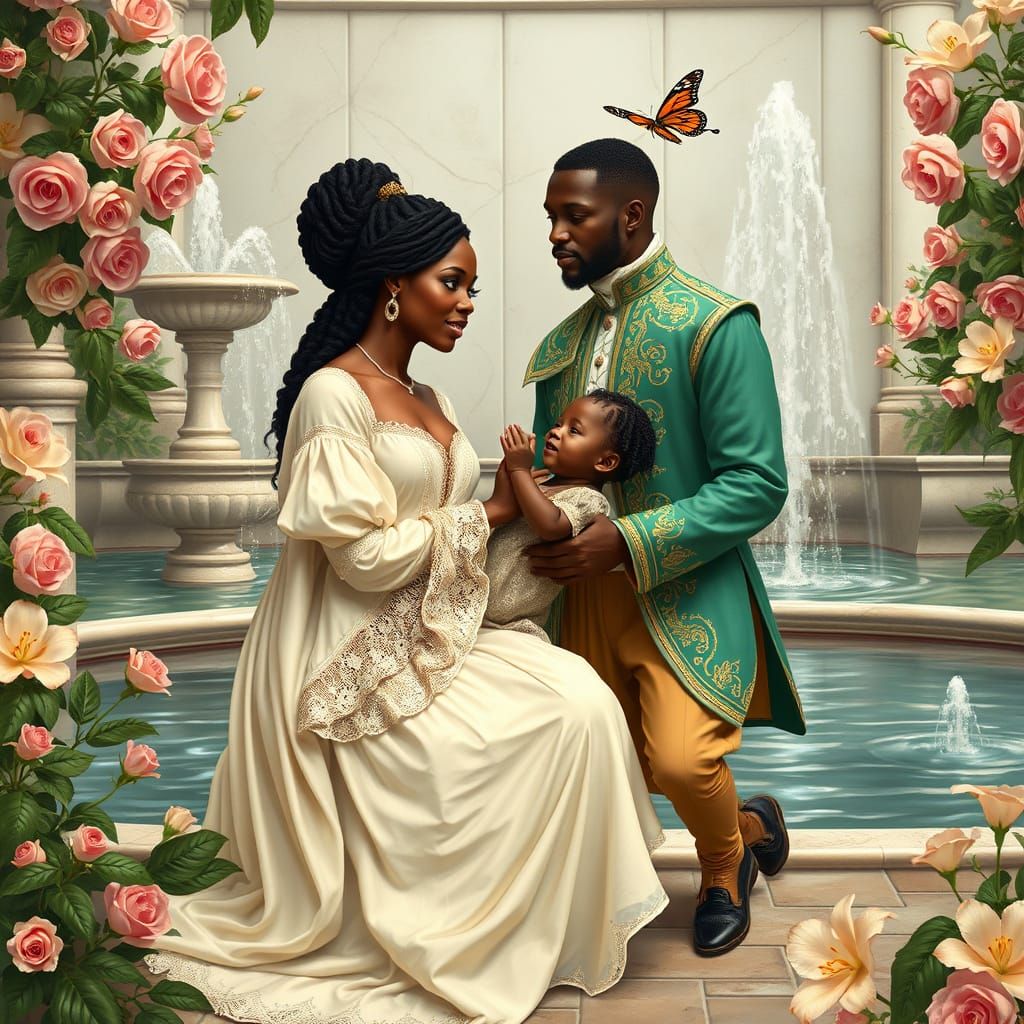 Loving Renaissance Couple Surrounded by Blooming Flowers in ...