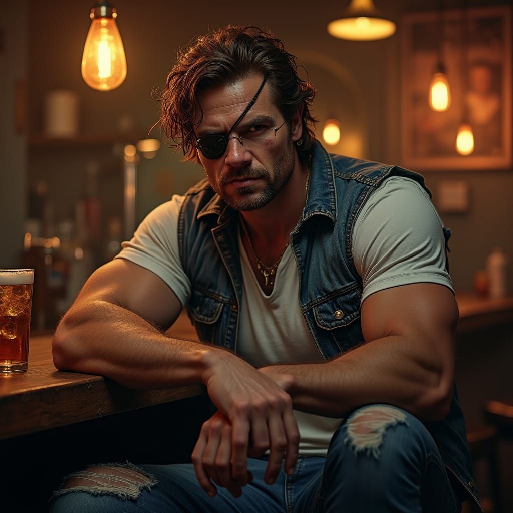 Ruggedly Handsome Barfly in Moody, Cinematic Lighting