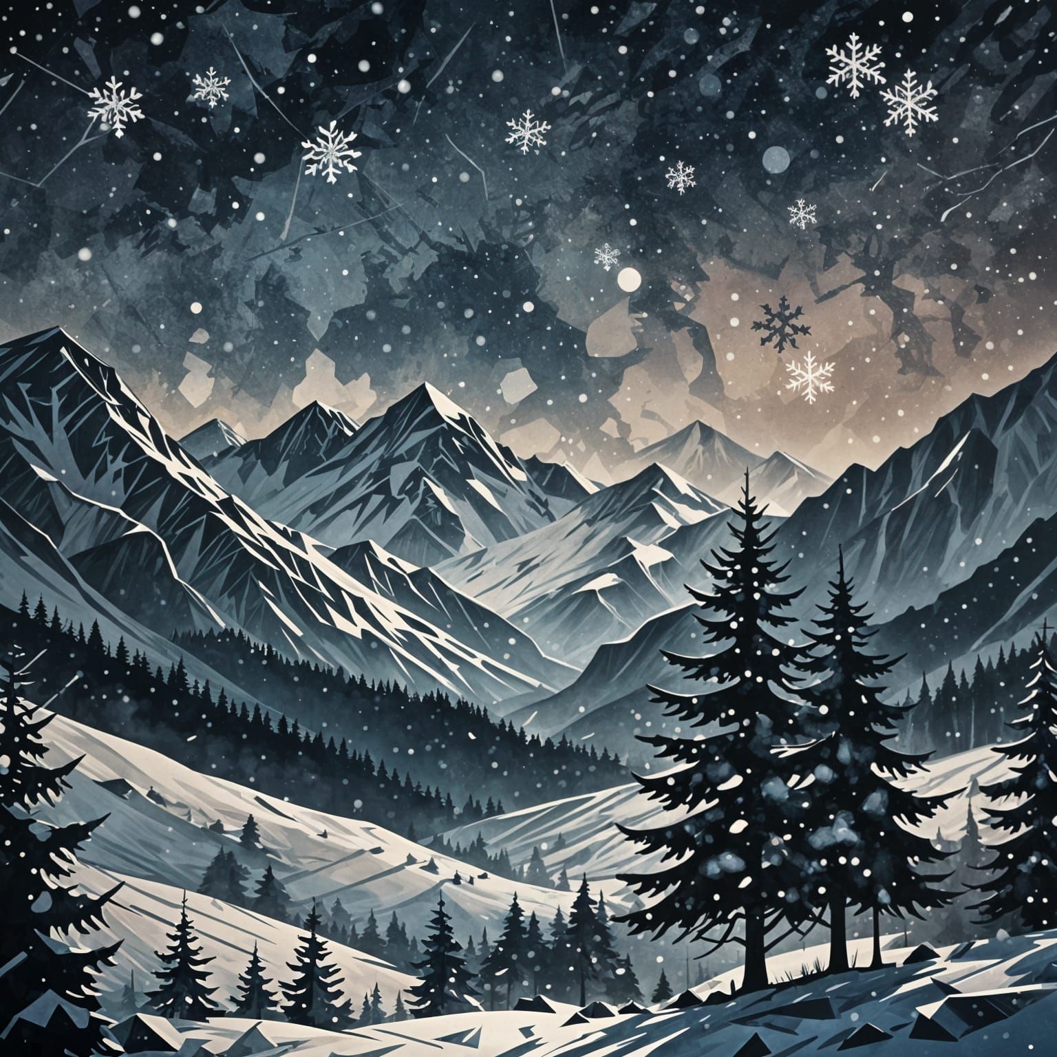 Cyberpunk Winter Landscape at Night