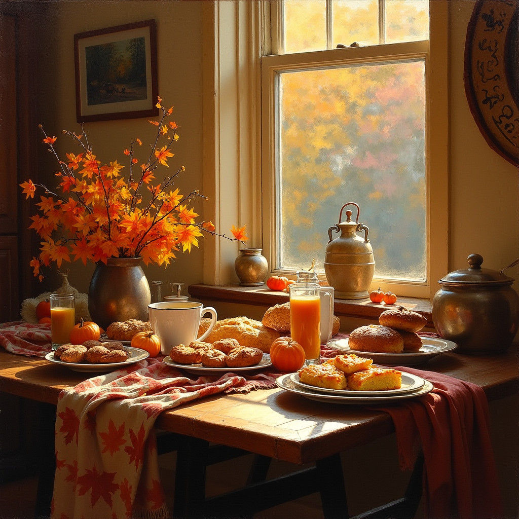 Cozy Holiday Breakfast in Impressionistic Style