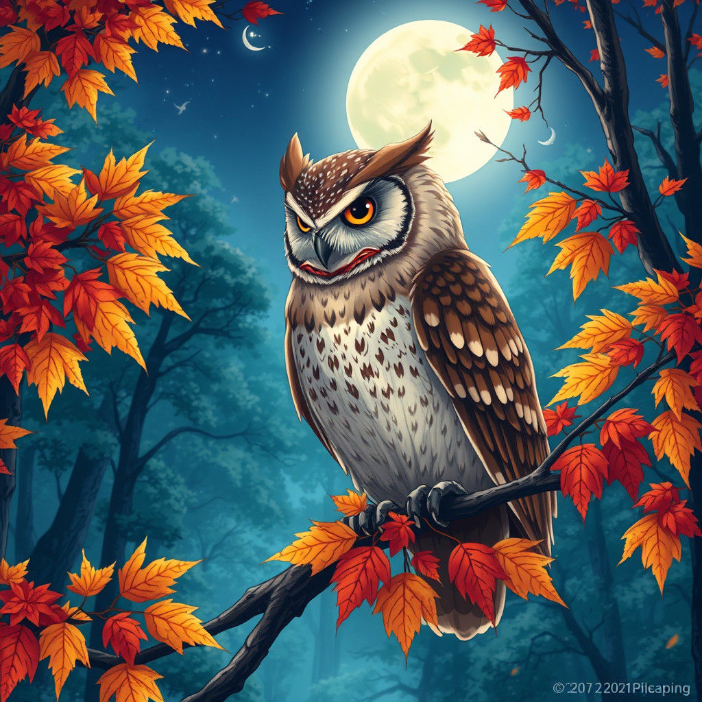 Majestic Owl in Anime Key Visual Style