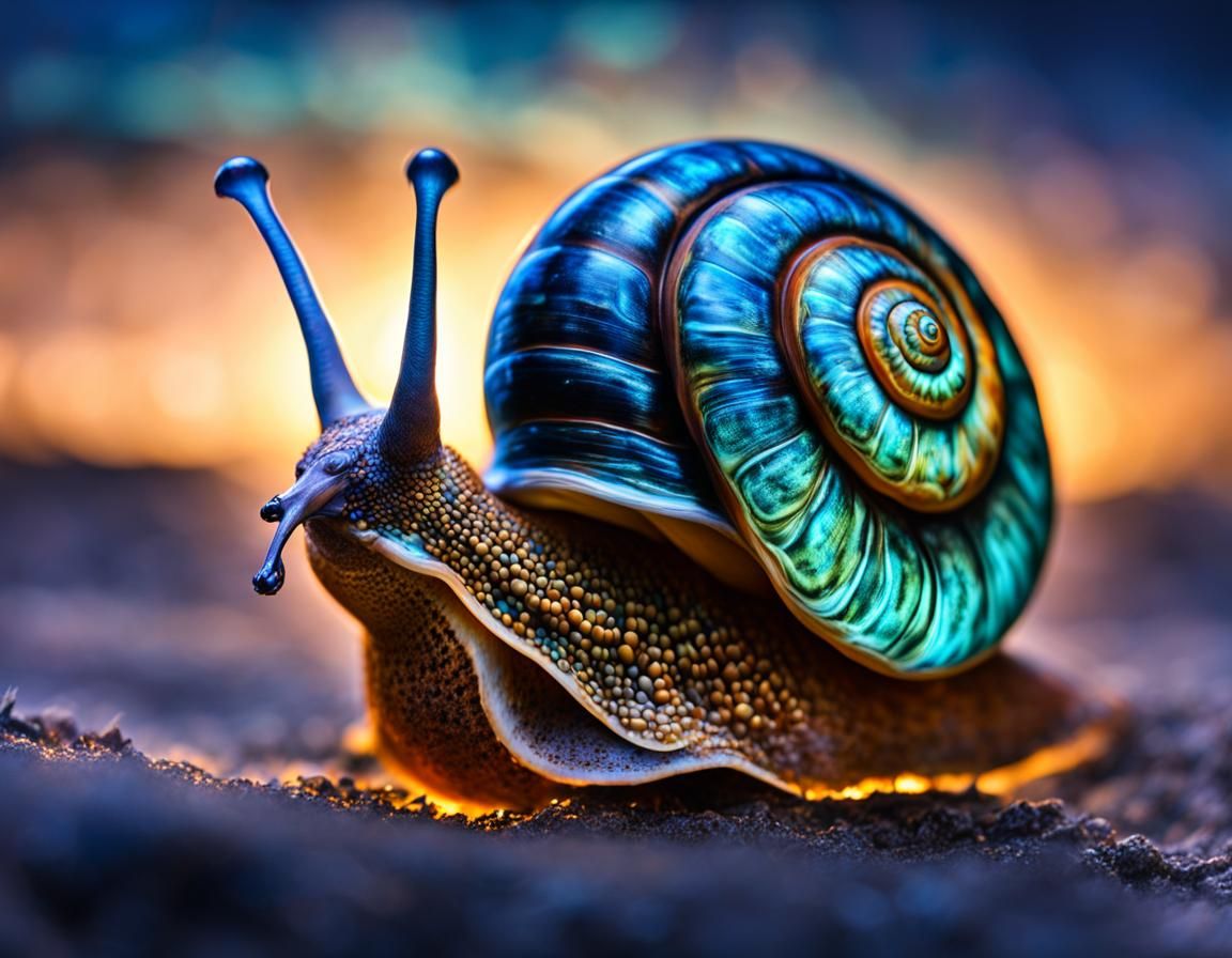Bioluminescent Snail with Ornate Glass Shell