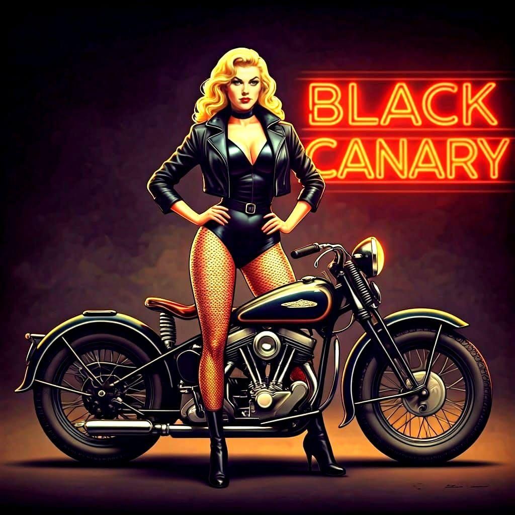 Black Canary on Motorcycle, Pulp Art Style