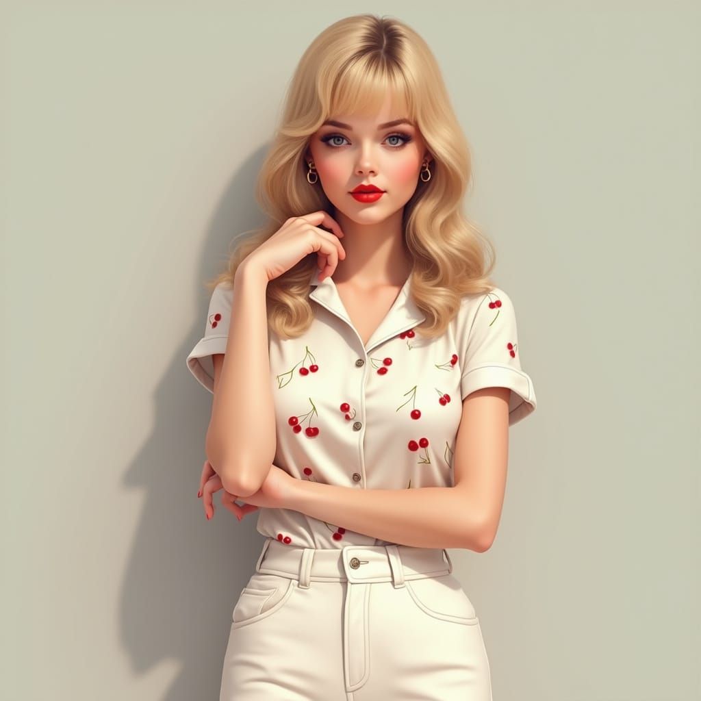 Retro 1950's Woman in 3D Clipart Oil Painting Style