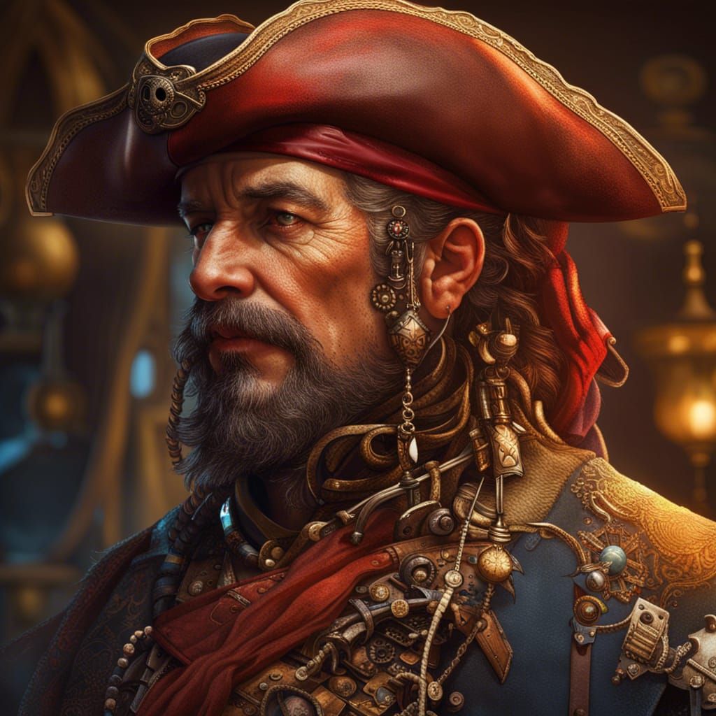 Robot Pirate Captain Portrait in Digital Art Style