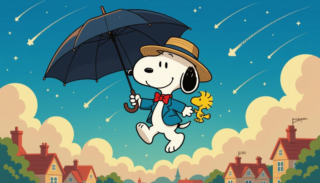 Snoopy Soaring Through the Night Sky