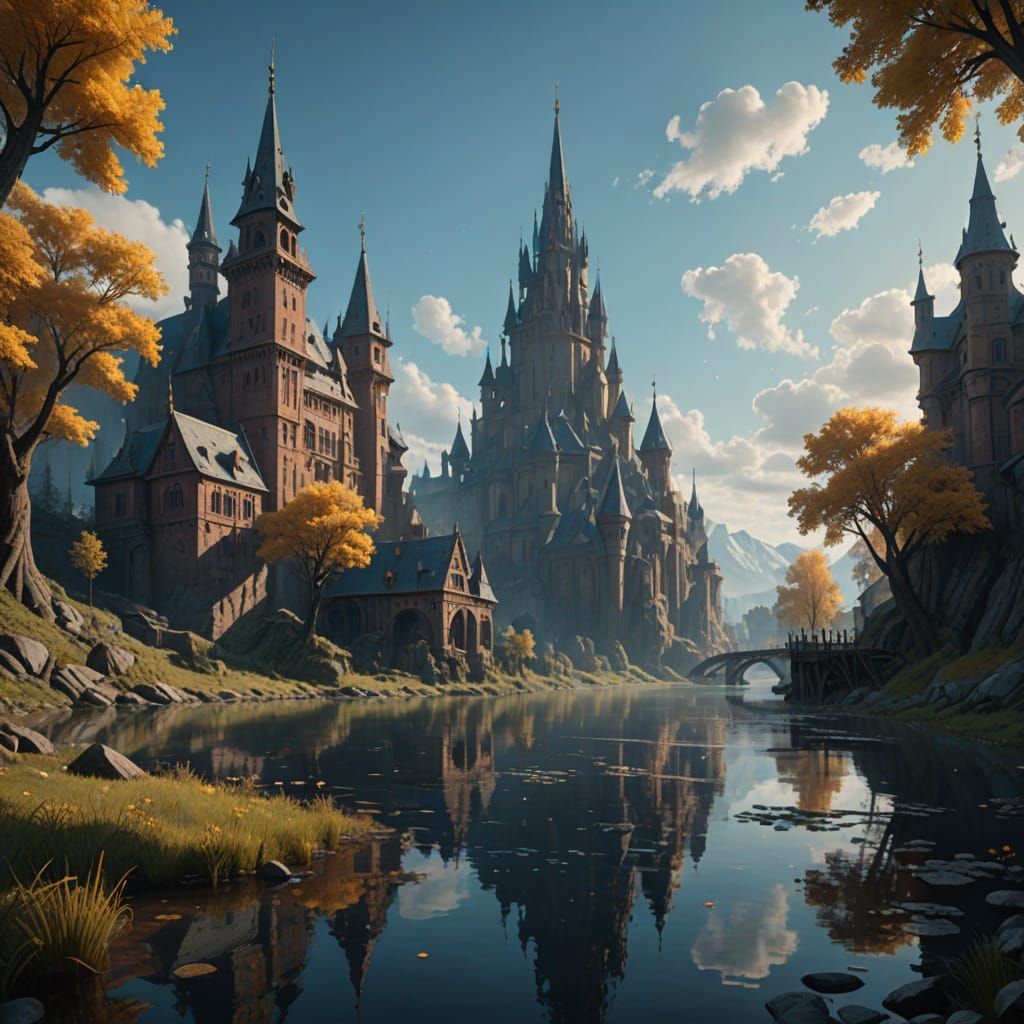 Medieval Fantasy Cityscape at Noon