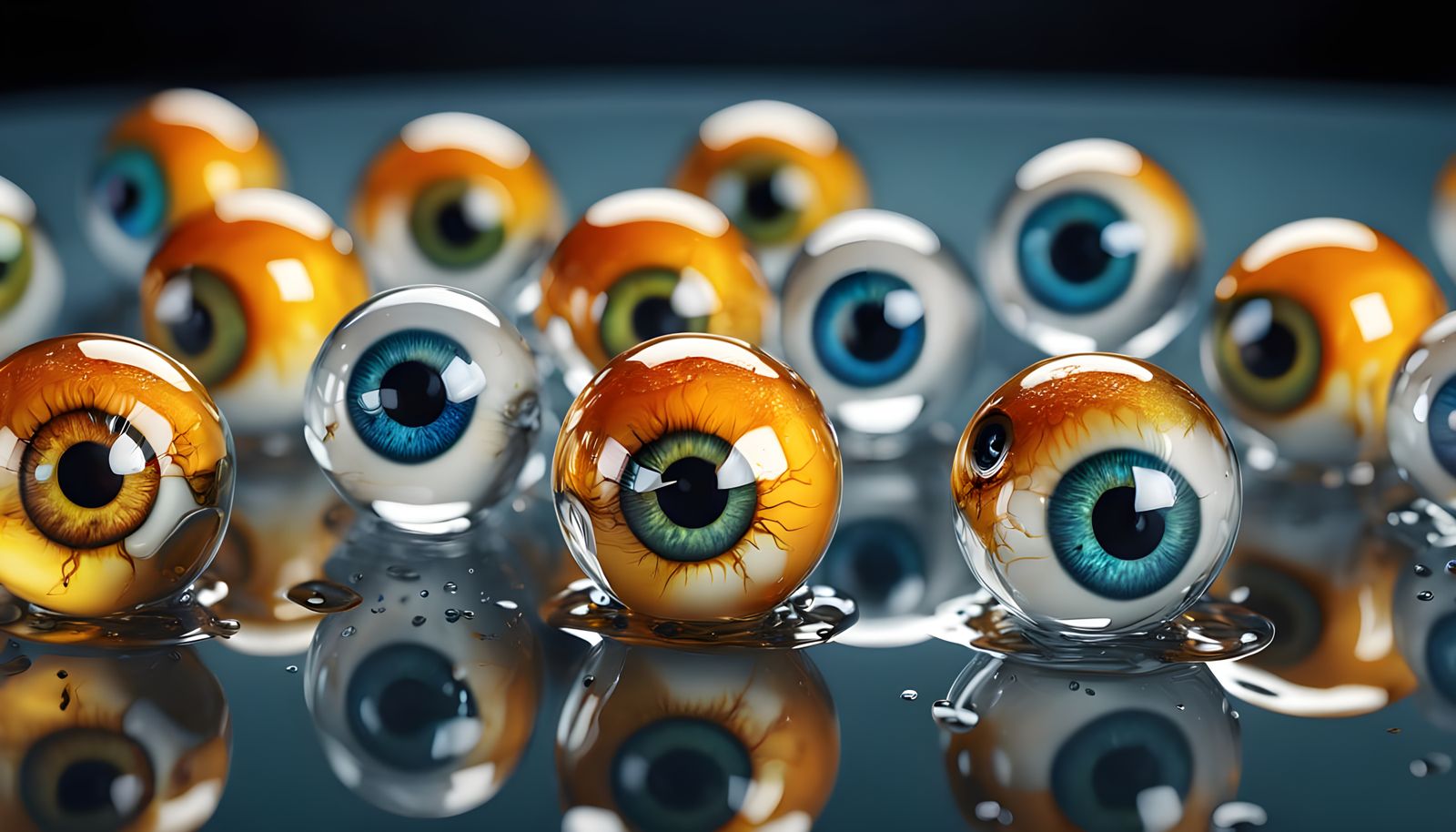 Hyper-Realistic Melting Eyeballs on Glass Table