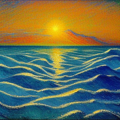 Neptune Stirring the Seas: Neo-Impressionist Oil Painting