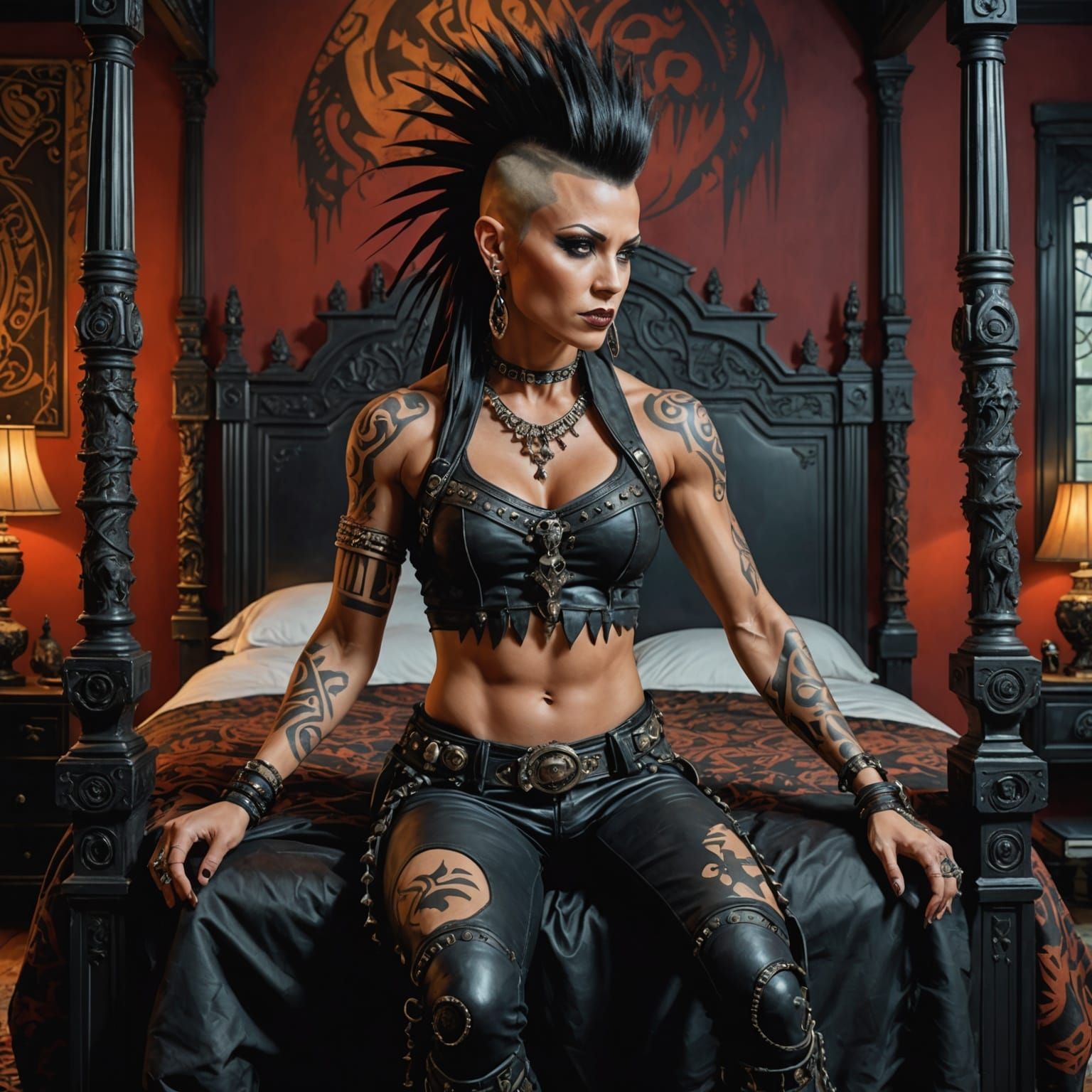 Gothic Woman with Mechanical Limbs as Oil Painting