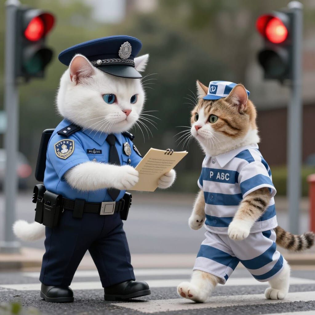 Photorealistic Cats: Officer Cat Gives Report to Prisoner Ca...