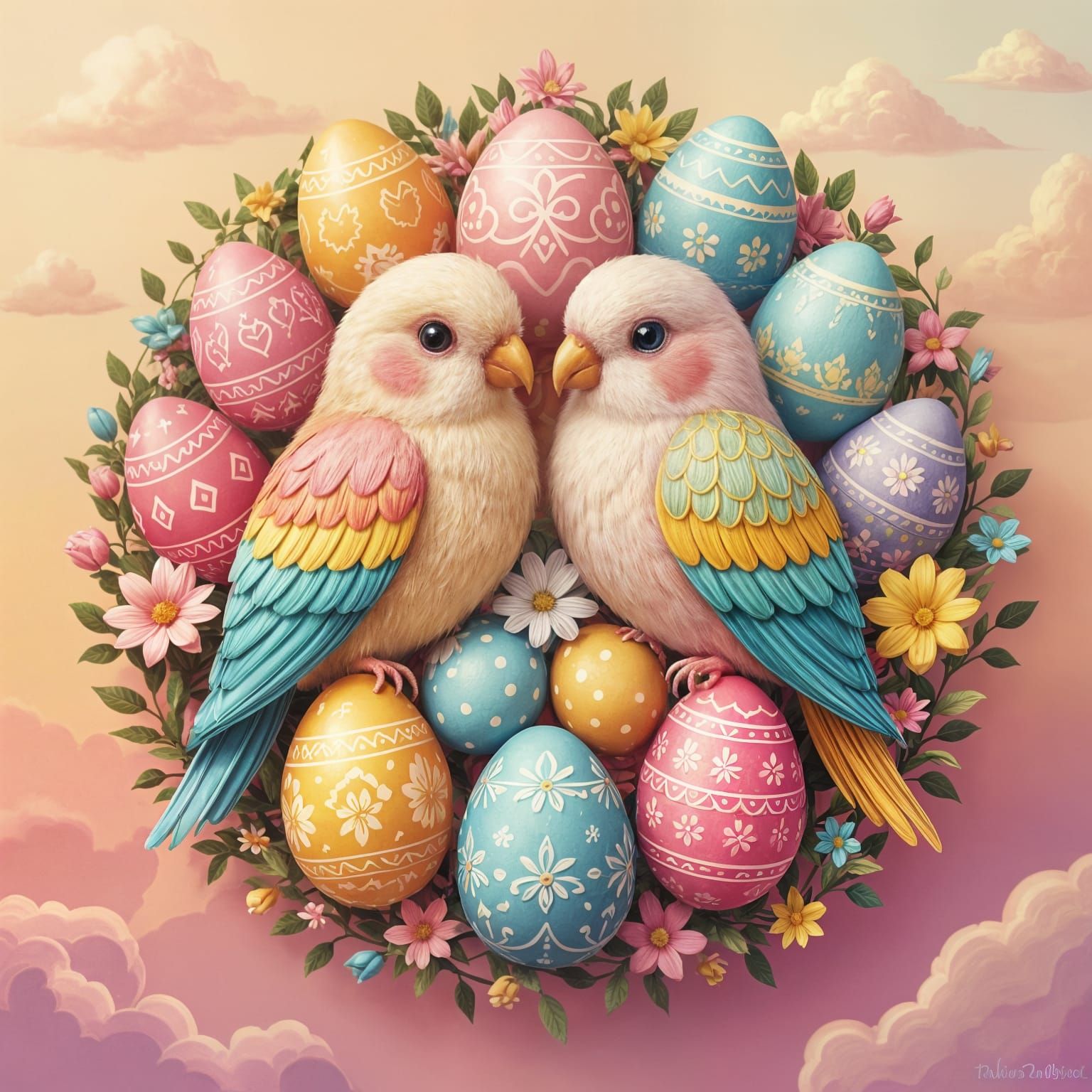 Vibrant Easter Egg Lovebird Logo in Digital Art
