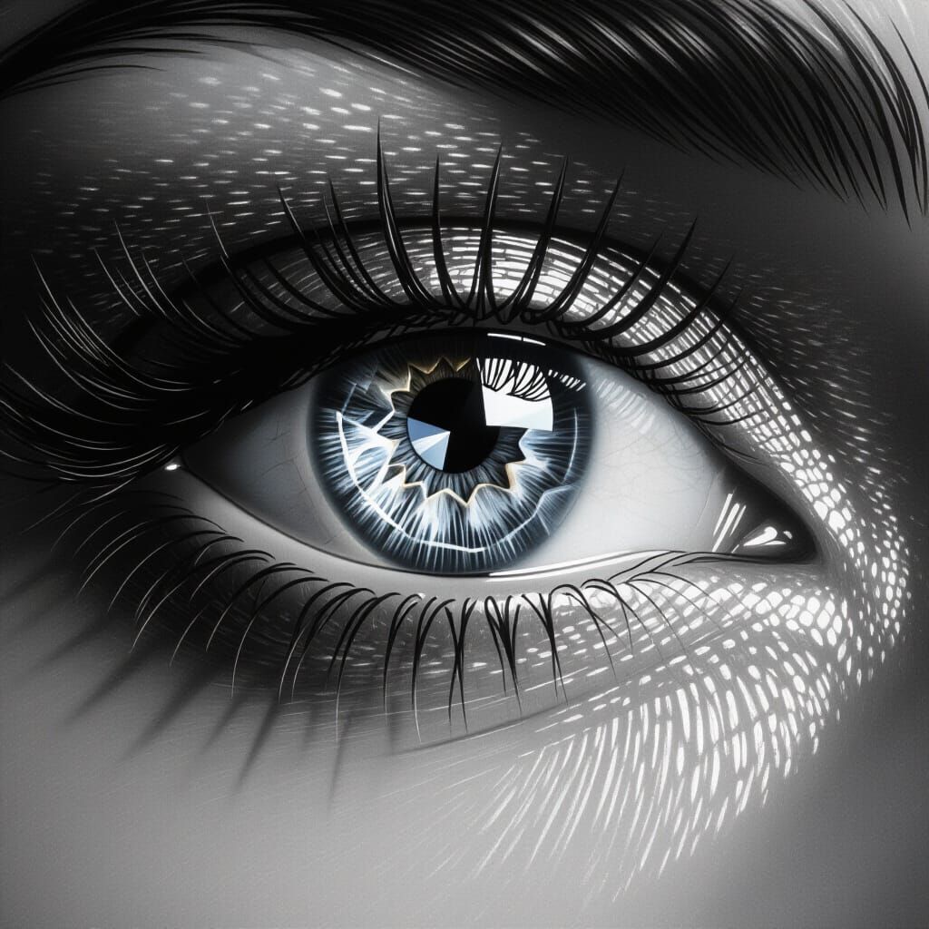Detailed Black and White Eye Reflecting Diamond