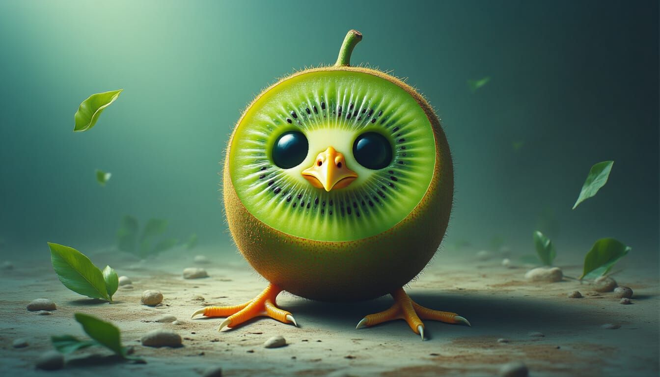 Surreal Kiwi Fruit Creature in Beksinski Style