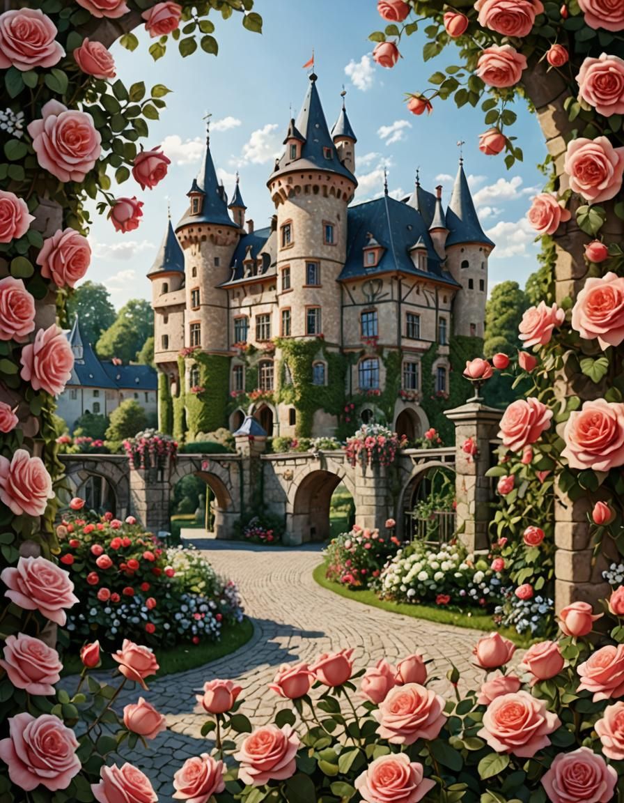 Fairytale Rose Castle: Magical Fantasy Scene