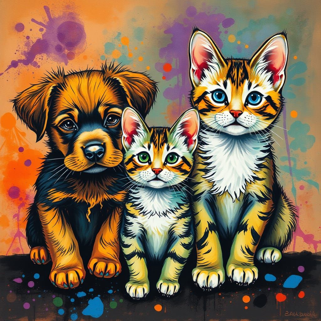 Surreal Whimsy: Furry Friends in Bold Colors