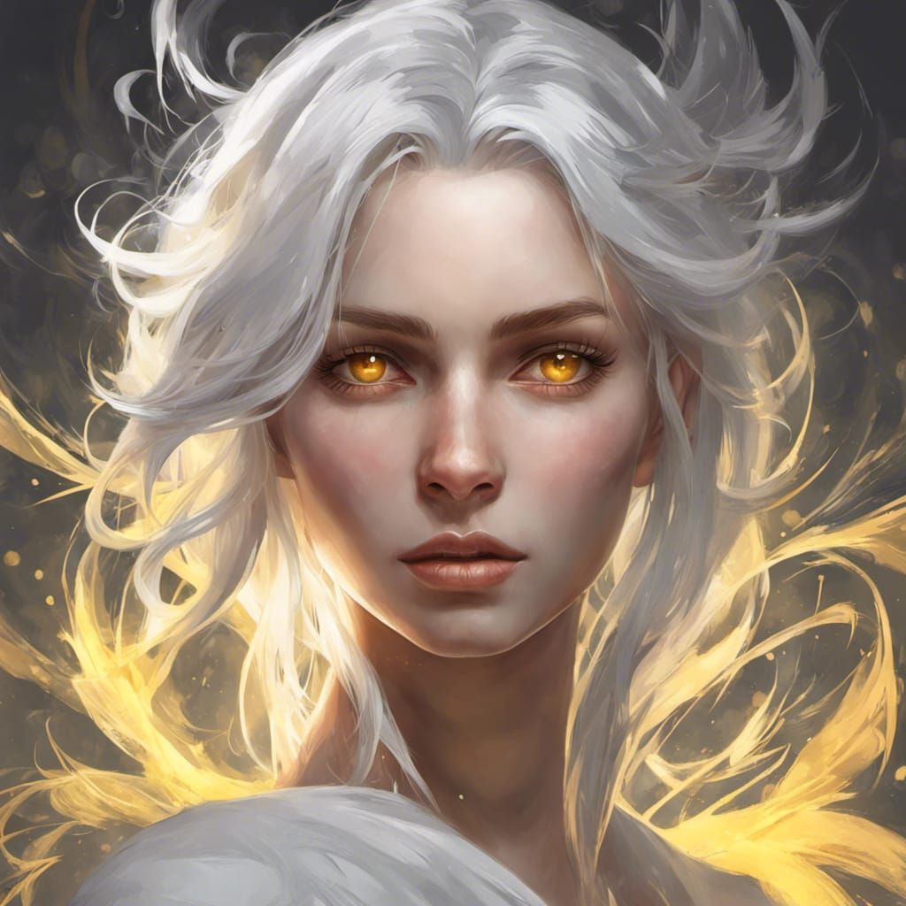 Fantasy Girl with White Hair and Yellow Eyes