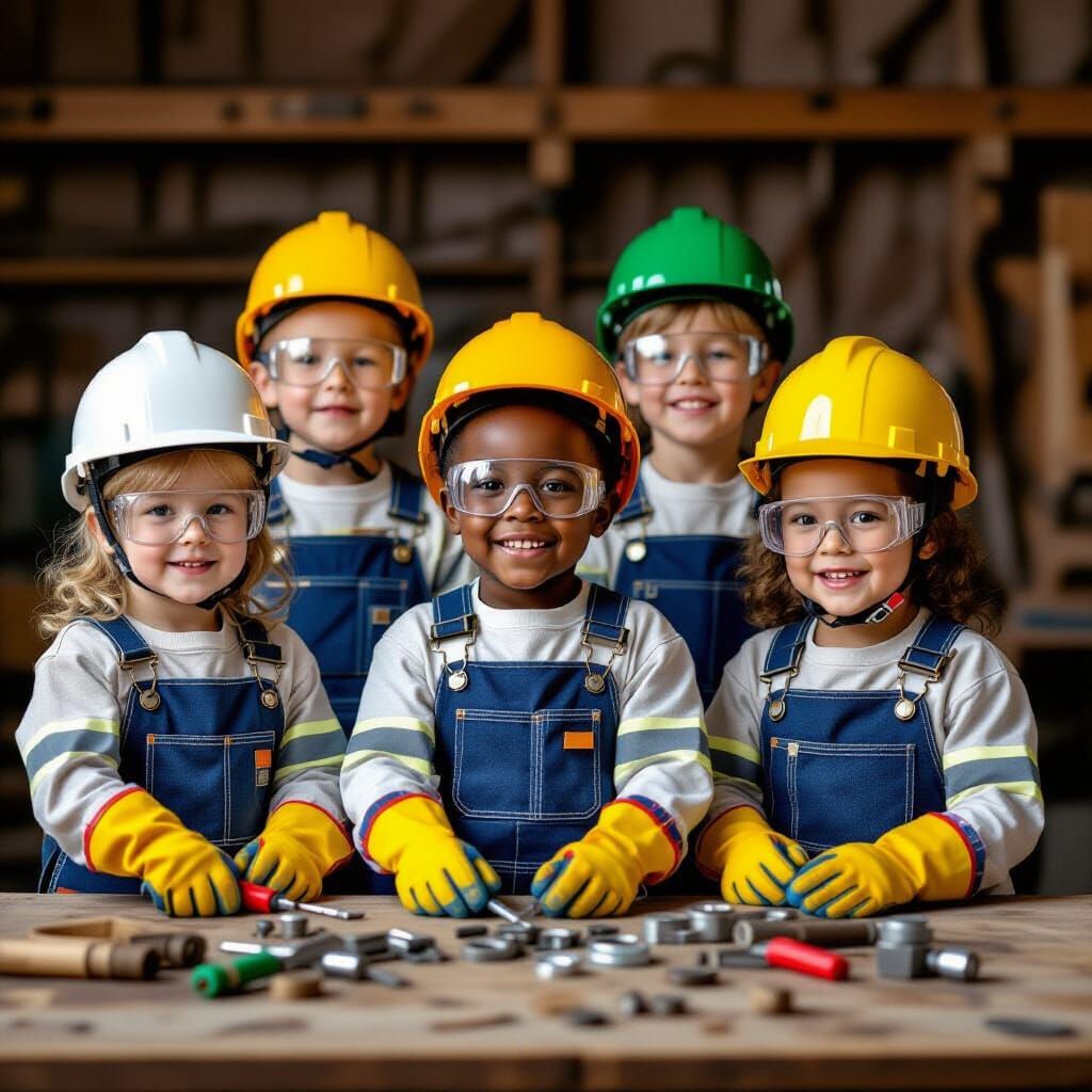 Diverse Children Explore Construction Tools with Gritty Real...
