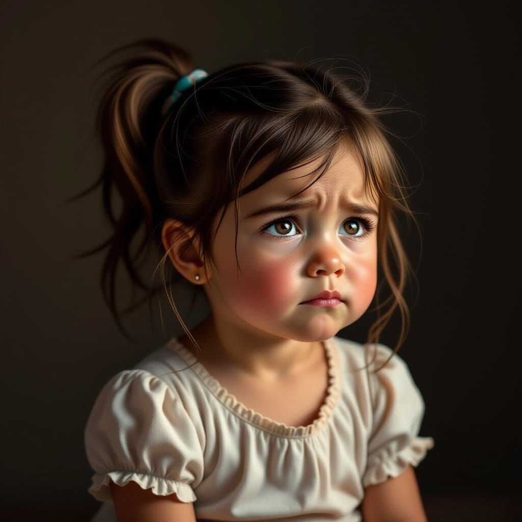 Heartbreaking Photo of a Crying Toddler in Dim Light