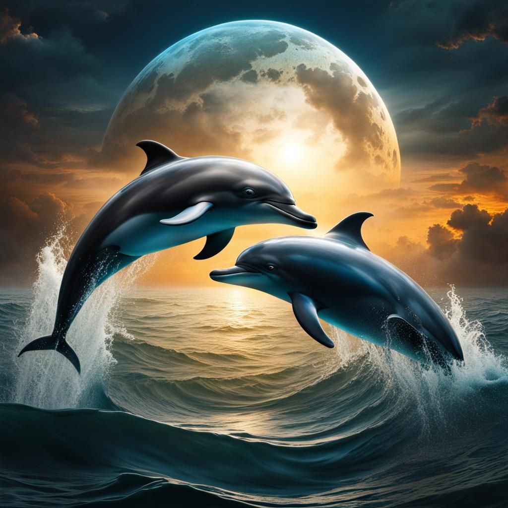 Dolphins Create Yin Yang Symbol: Digital Matte Painting