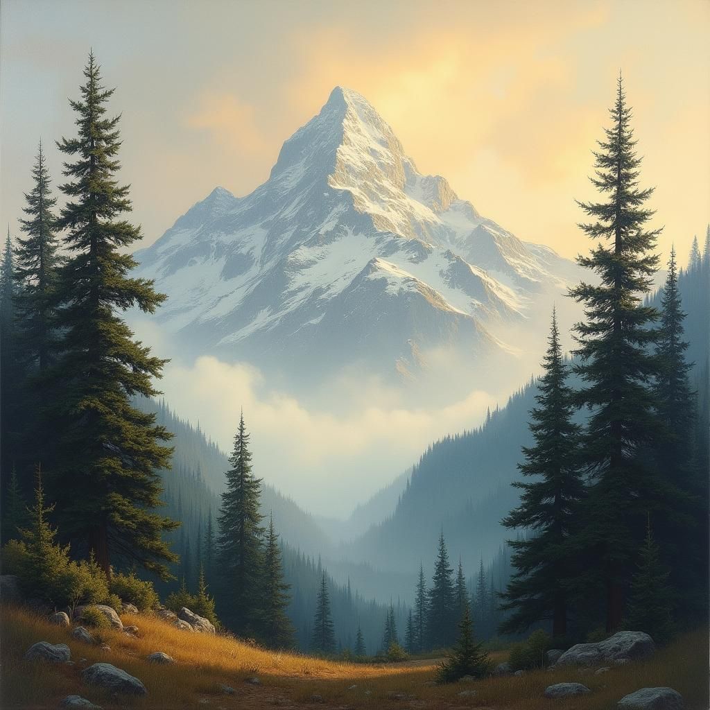 Snowy Mountain Peak in Romantic Landscape Style