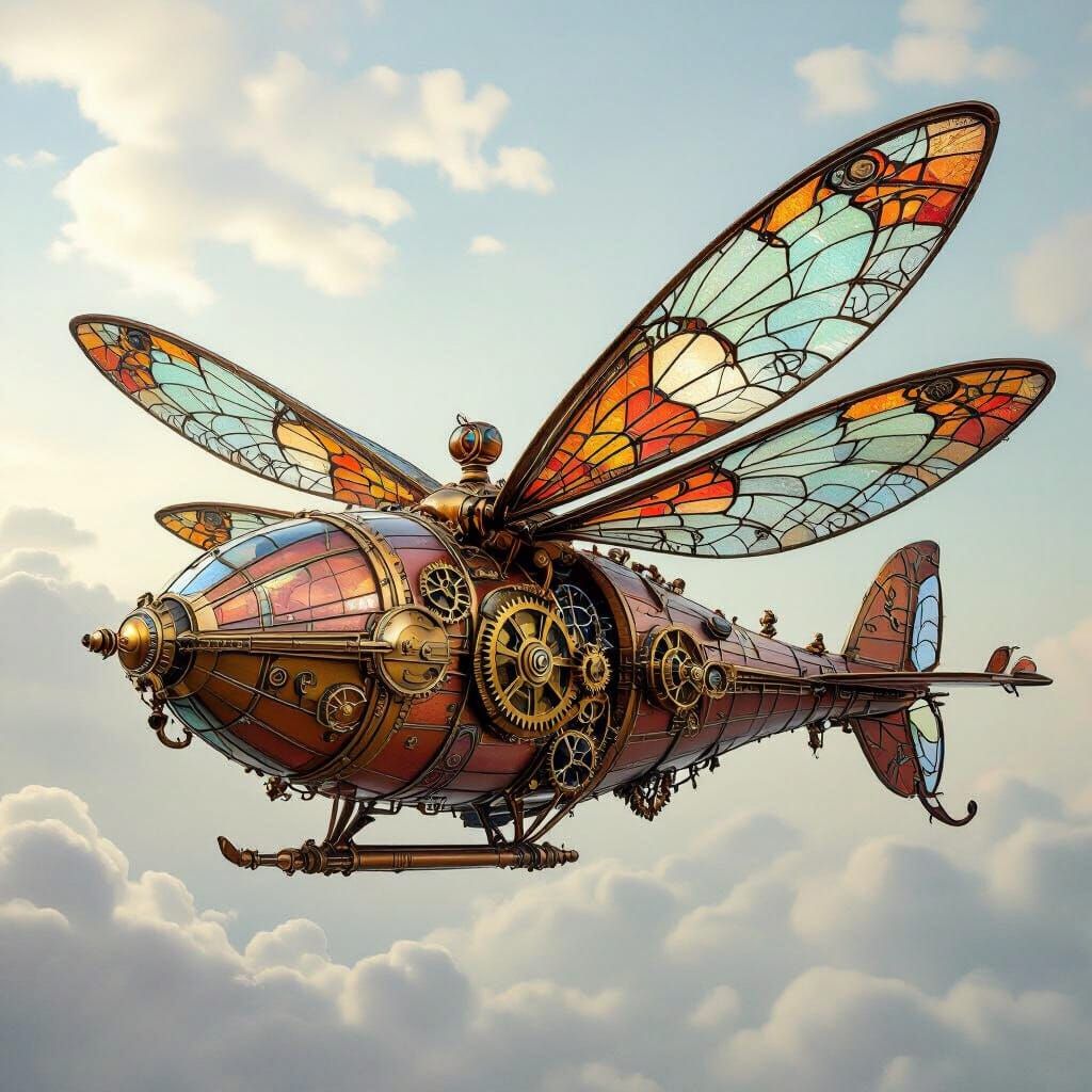 Steampunk Dragonfly Airship in a Mystical Sky