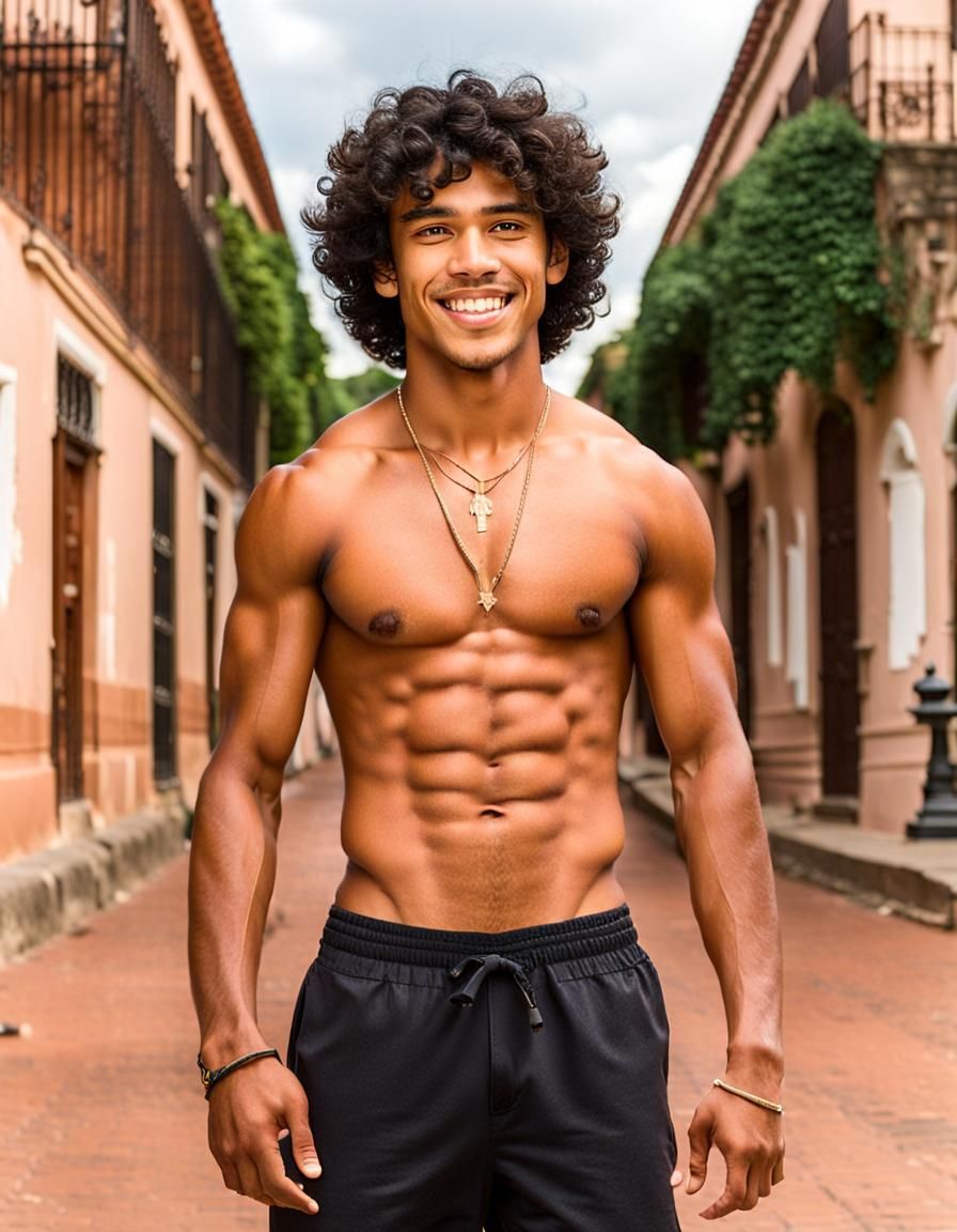 Smiling Latino Man in Colonial Cityscape