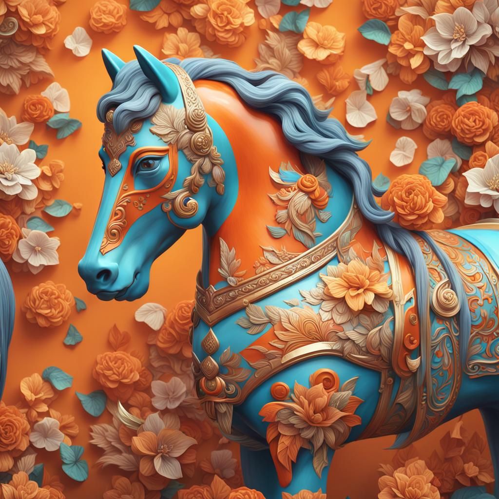 Hyperdetailed Orange Dala Horse Portrait