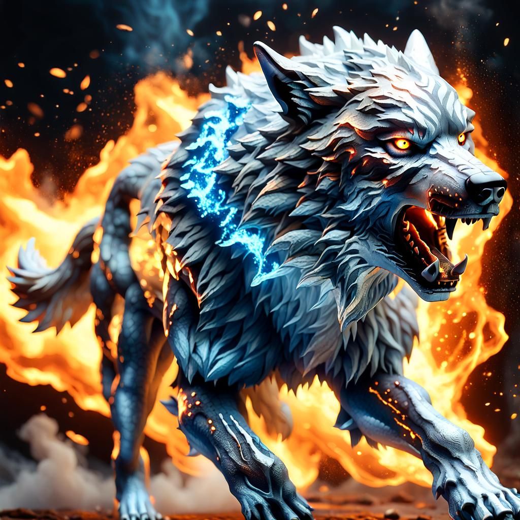 Epic Frostwolf Running Forward in Photorealistic Render